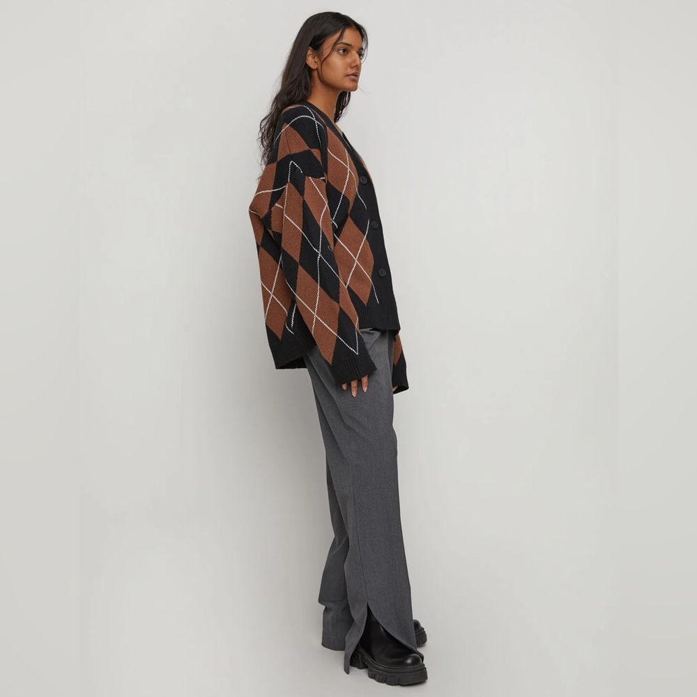 OAK + FORT Oversized Argyle Cardigan - Picture 6 of 14